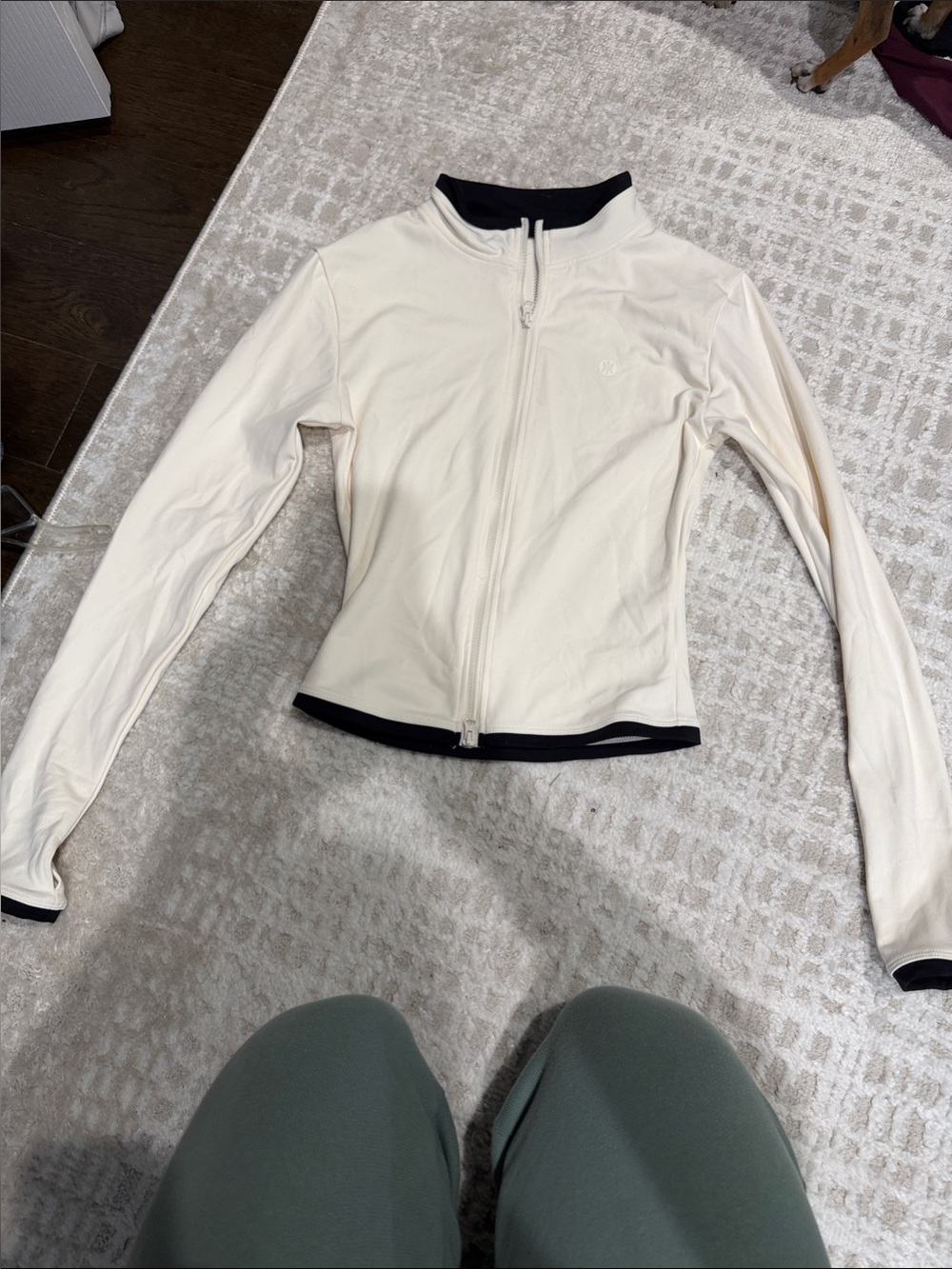 Cream Zip-Front Utility Jacket with Black Trim